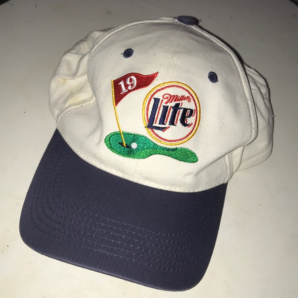 Miller Lite Two-Tone Golf Cap White Navy Blue Snapback Hat JJ of Dallas Vintage
